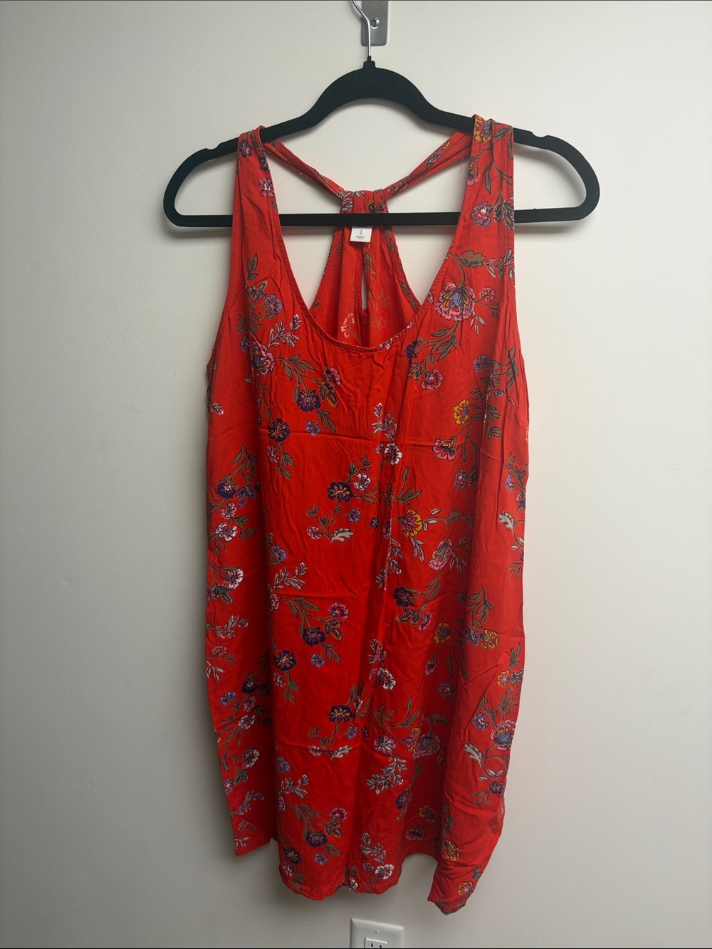 Old Navy Bright Red Floral Tie-Back Dress